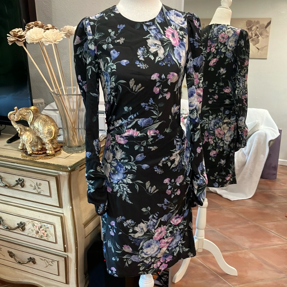 Zimmermann Moncur Drape Floral Black Dress
